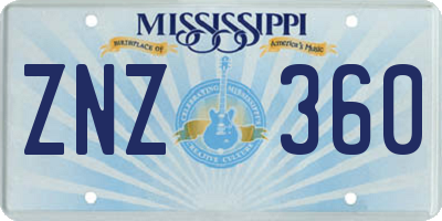 MS license plate ZNZ360