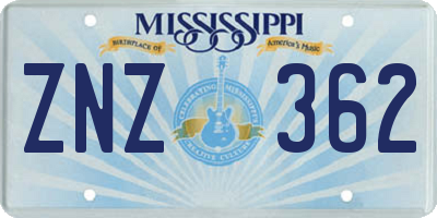 MS license plate ZNZ362