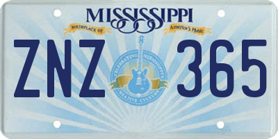 MS license plate ZNZ365