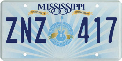 MS license plate ZNZ417