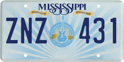 MS license plate ZNZ431