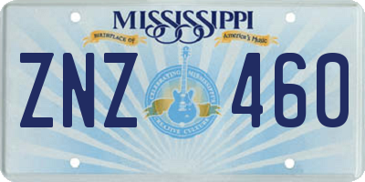 MS license plate ZNZ460