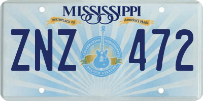 MS license plate ZNZ472