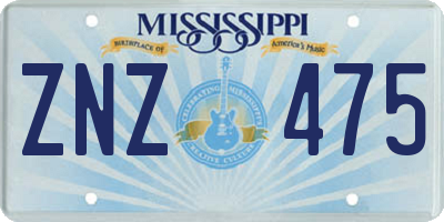MS license plate ZNZ475