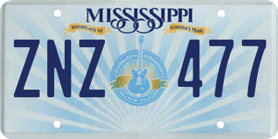 MS license plate ZNZ477