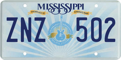 MS license plate ZNZ502