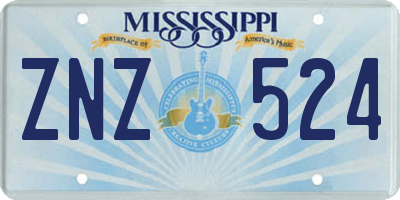 MS license plate ZNZ524
