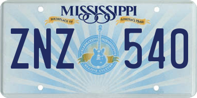 MS license plate ZNZ540