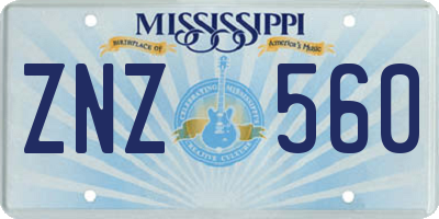 MS license plate ZNZ560