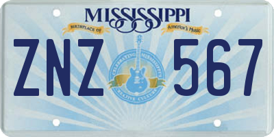 MS license plate ZNZ567