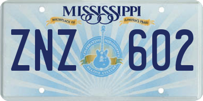 MS license plate ZNZ602