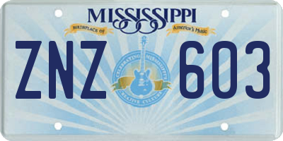 MS license plate ZNZ603