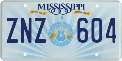 MS license plate ZNZ604