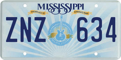 MS license plate ZNZ634