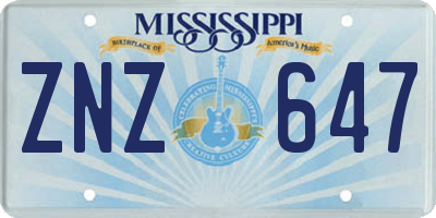 MS license plate ZNZ647