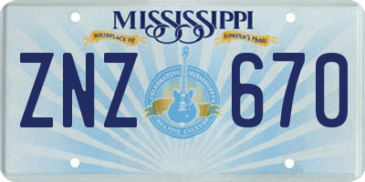 MS license plate ZNZ670