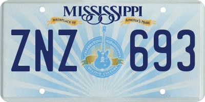 MS license plate ZNZ693