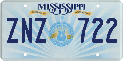 MS license plate ZNZ722