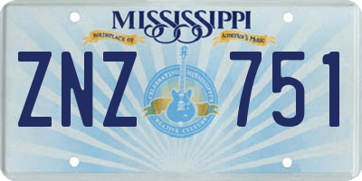 MS license plate ZNZ751