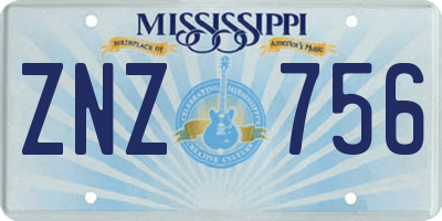 MS license plate ZNZ756