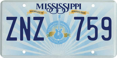 MS license plate ZNZ759