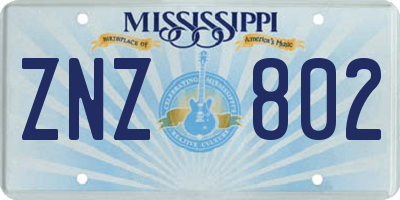 MS license plate ZNZ802