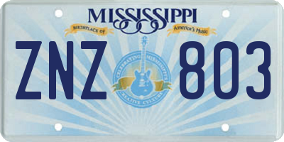 MS license plate ZNZ803