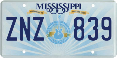 MS license plate ZNZ839