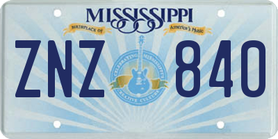 MS license plate ZNZ840