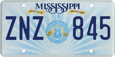 MS license plate ZNZ845