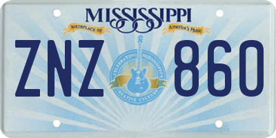 MS license plate ZNZ860