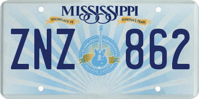 MS license plate ZNZ862