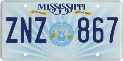 MS license plate ZNZ867