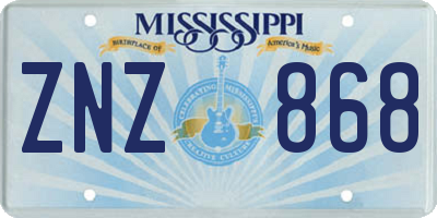 MS license plate ZNZ868