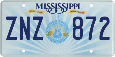 MS license plate ZNZ872