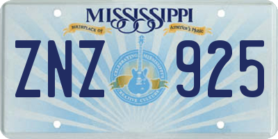 MS license plate ZNZ925