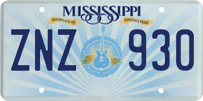 MS license plate ZNZ930