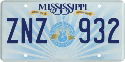MS license plate ZNZ932
