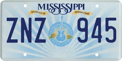 MS license plate ZNZ945