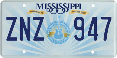 MS license plate ZNZ947