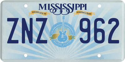 MS license plate ZNZ962