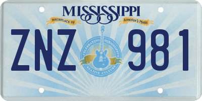 MS license plate ZNZ981