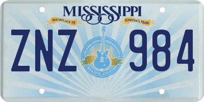MS license plate ZNZ984