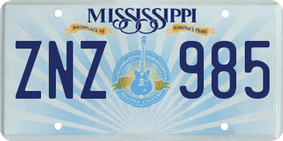 MS license plate ZNZ985