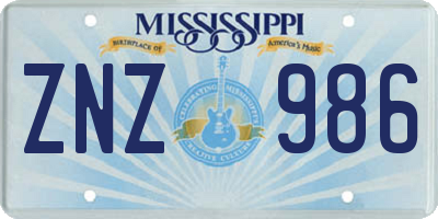 MS license plate ZNZ986
