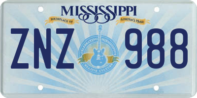 MS license plate ZNZ988