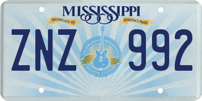 MS license plate ZNZ992