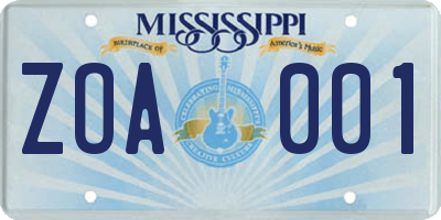 MS license plate ZOA001