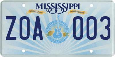 MS license plate ZOA003