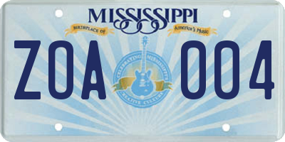 MS license plate ZOA004
